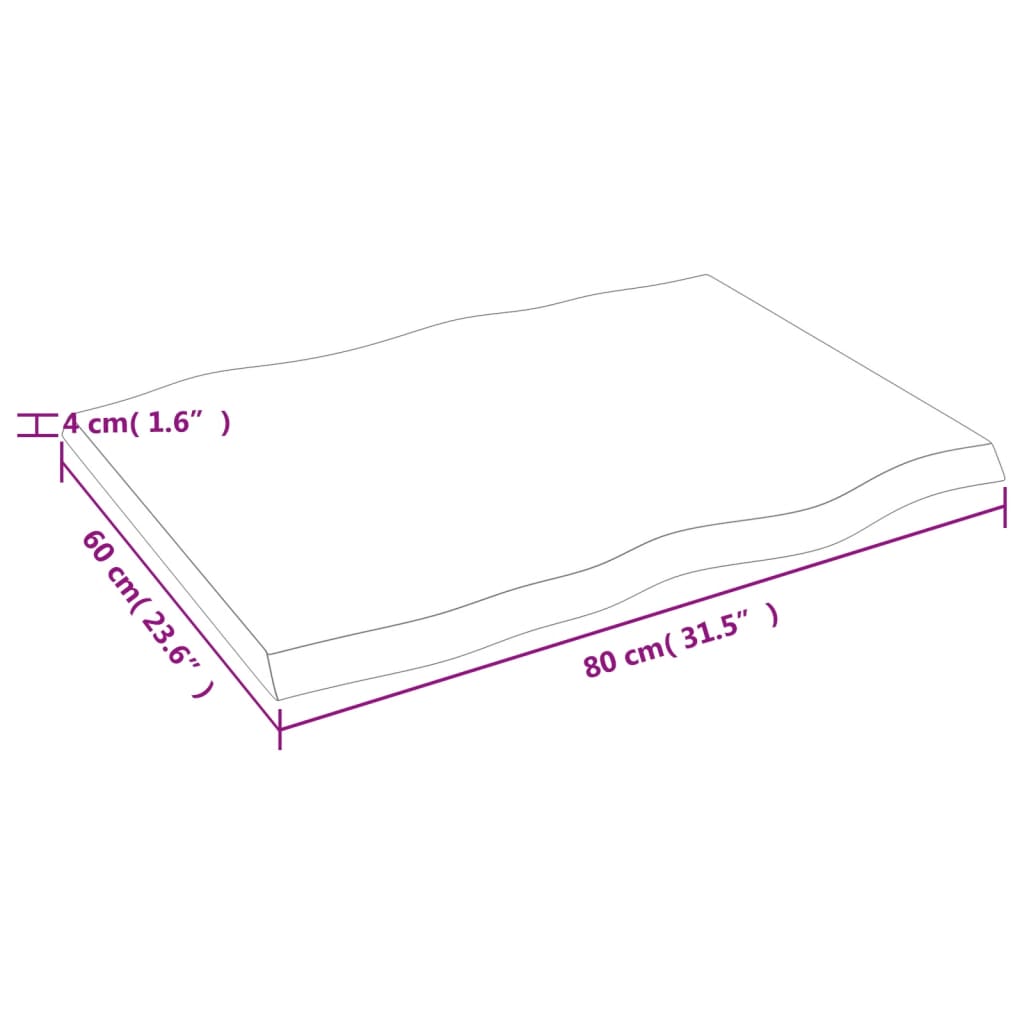 Stolna ploča 80x60x(2-4) cm od hrastovine sa živim rubom