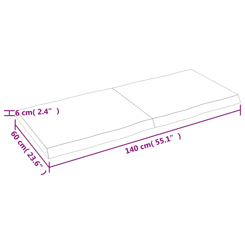 Stolna ploča 140 x 60 x (2 - 6) cm od hrastovine sa živim rubom