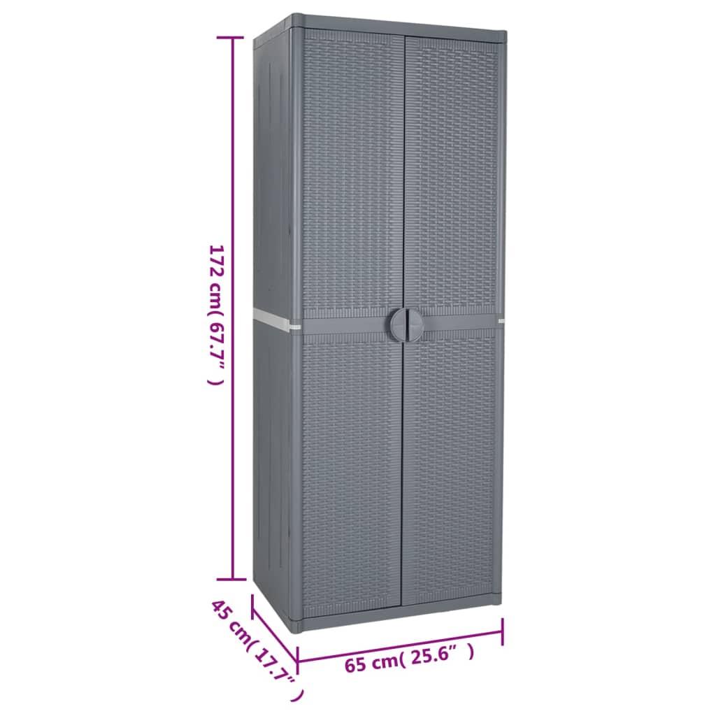 Vrtni ormarić za pohranu sivi 65 x 45 x 172 cm PP ratan