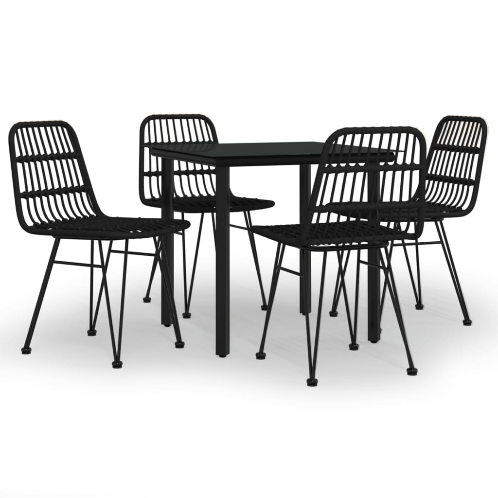 5-dijelni vrtni blagovaonski set od poliratana crni Crna Dužina stola 80 cm