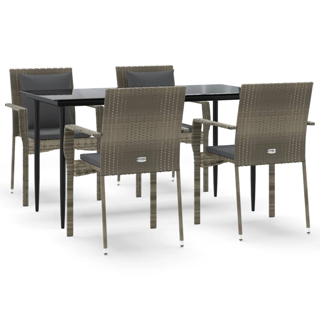5-dijelni vrtni blagovaonski set crno-sivi od poliratana