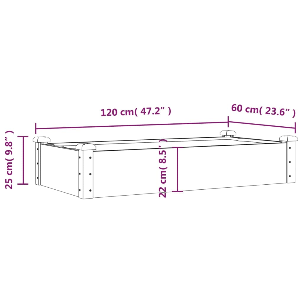 Povišena vrtna gredica s oblogom smeđa 120x60x25 cm od jelovine