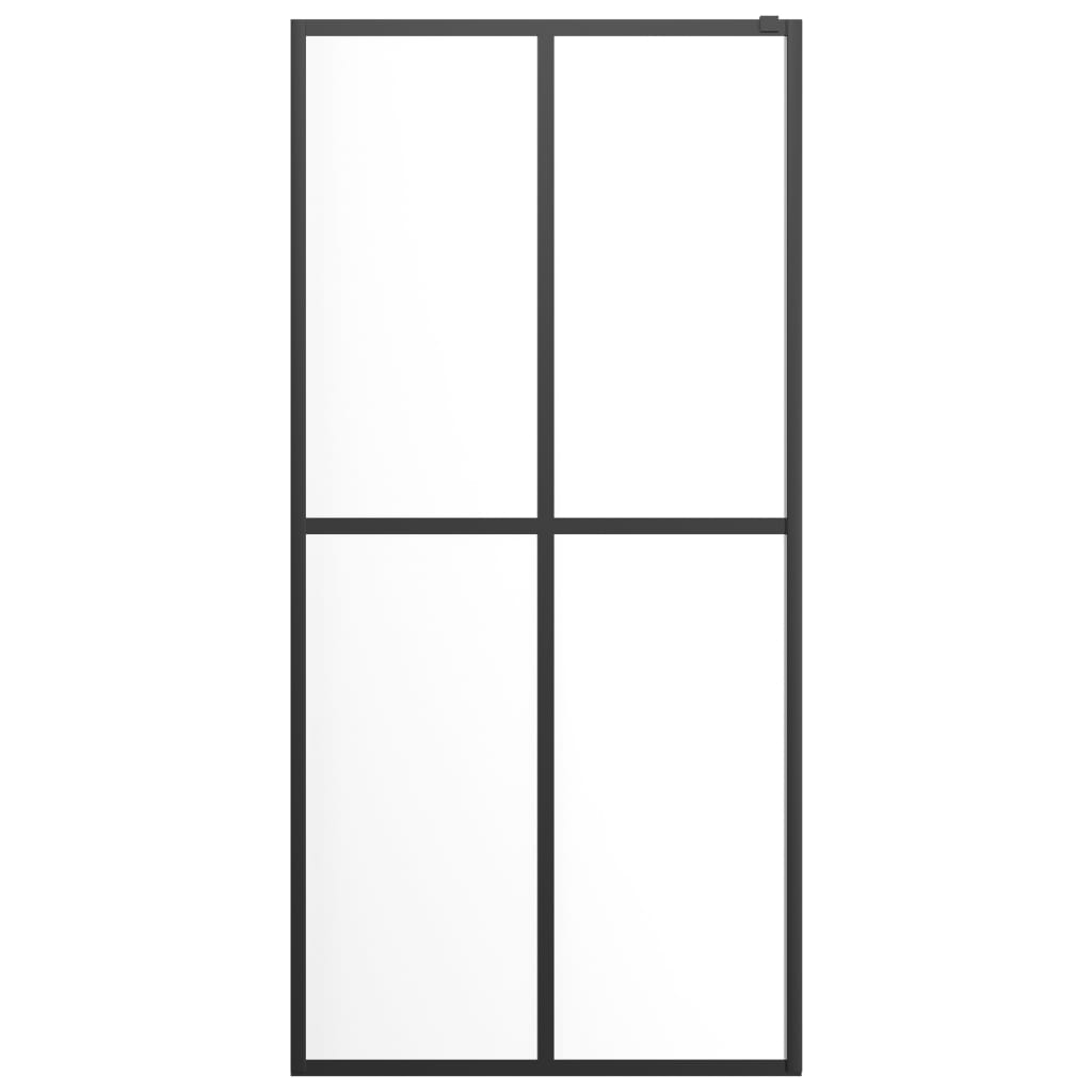 Pregrada za tuš s policom crna 80 x 195 cm s mutnim staklom ESG