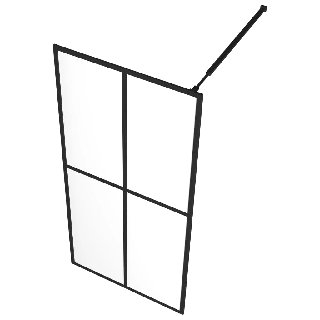 Pregrada za tuš s policom crna 80 x 195 cm s mutnim staklom ESG