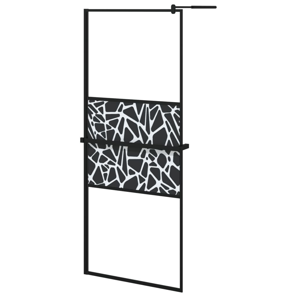 Pregrada za tuš s policom crna 80 x 195 cm s mutnim staklom ESG