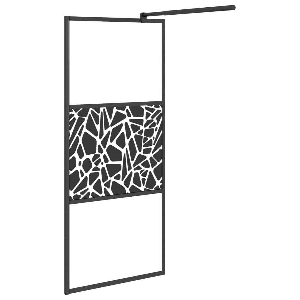 Pregrada za tuš s policom crna 80 x 195 cm s mutnim staklom ESG