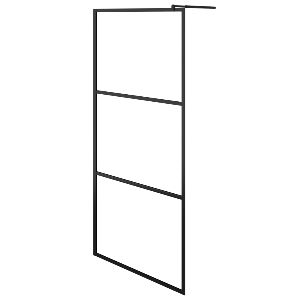 Pregrada za tuš s policom crna 90x195 cm staklo ESG i aluminij