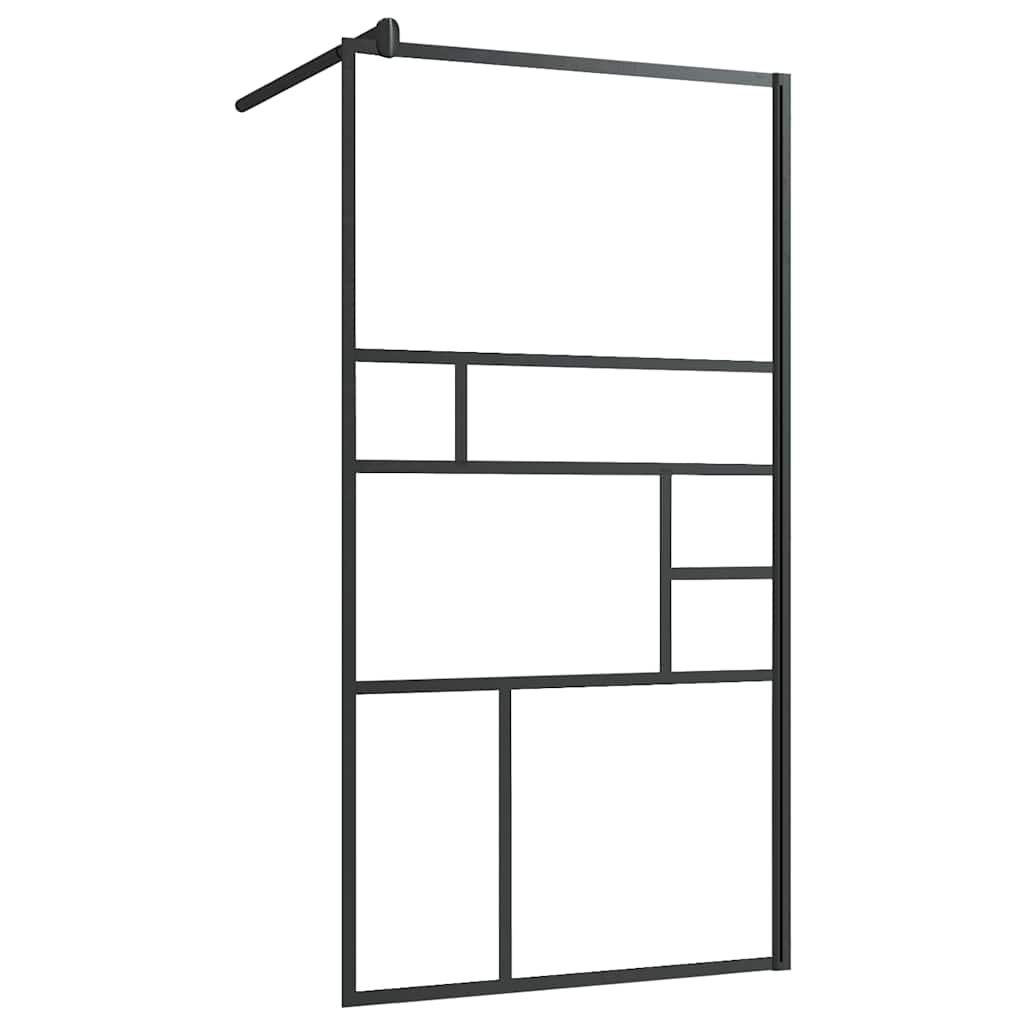 Pregrada za tuš s policom crna 90x195 cm staklo ESG i aluminij