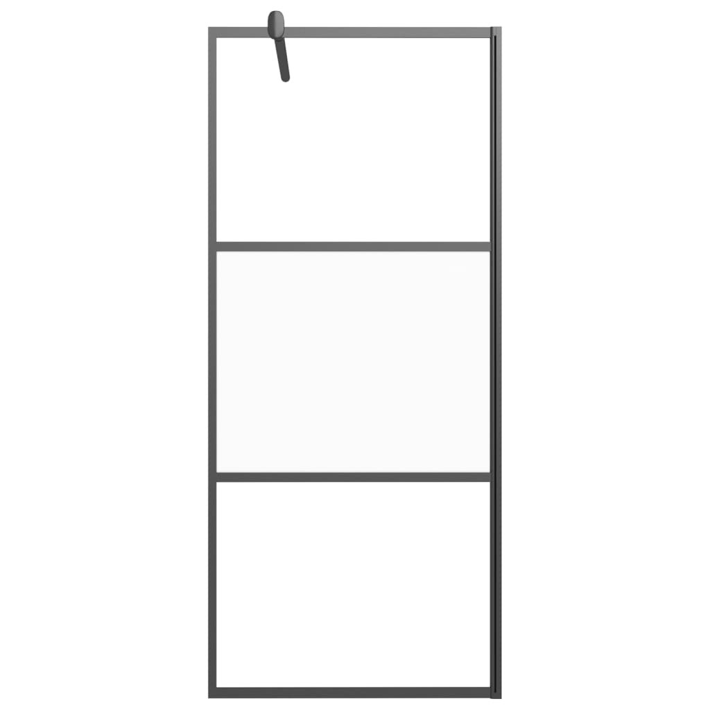 Pregrada za tuš s policom crna 90x195 cm staklo ESG i aluminij