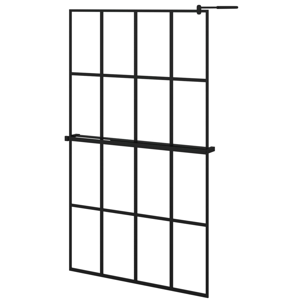 Pregrada za tuš s policom crna 118x190 cm staklo ESG i aluminij