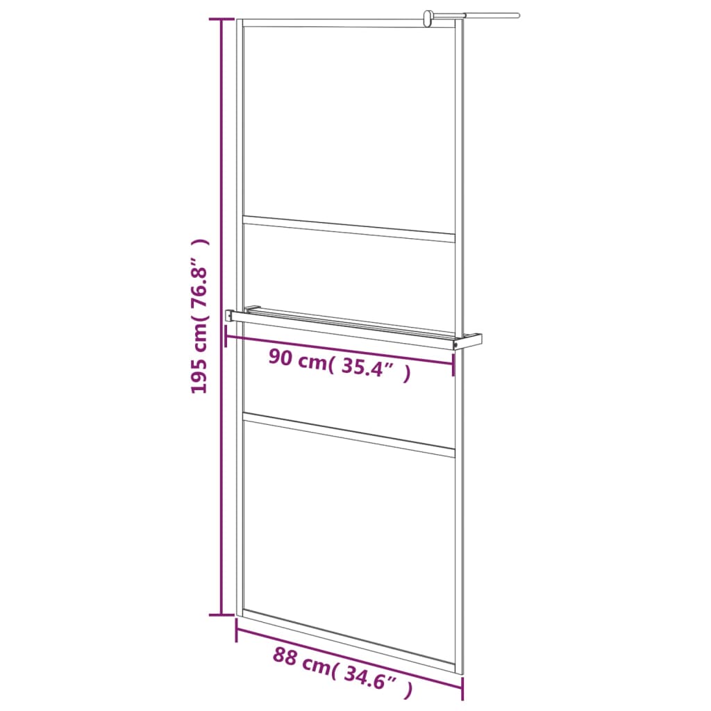 Pregrada za tuš s policom krom 90x195 cm staklo ESG i aluminij