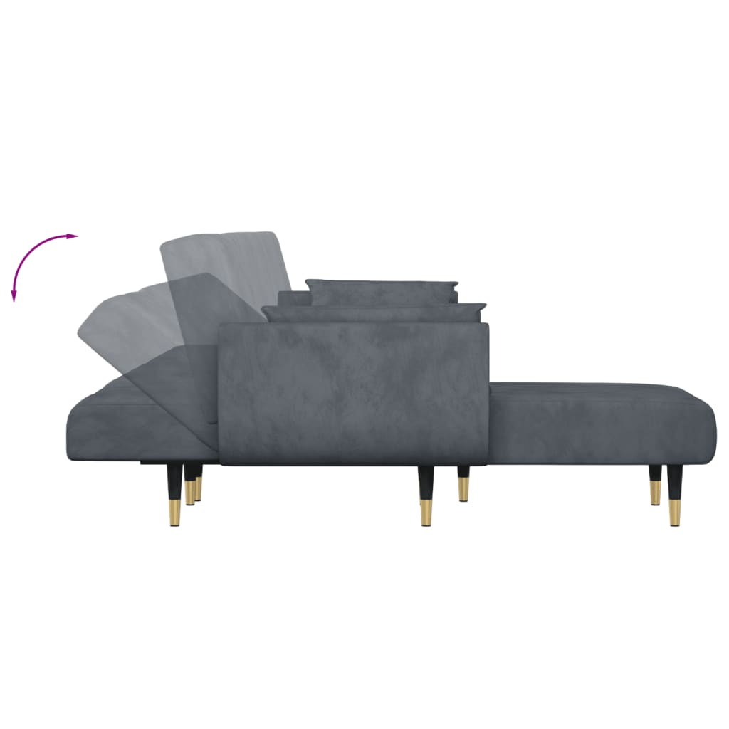 Kutna garnitura na razvlačenje tamnosiva 275x140x70 cm baršun