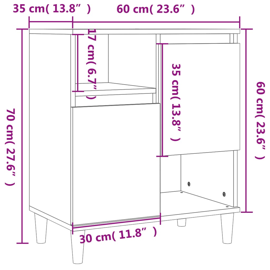 Komode 3 kom boja dimljenog hrasta 60x35x70cm konstruirano drvo