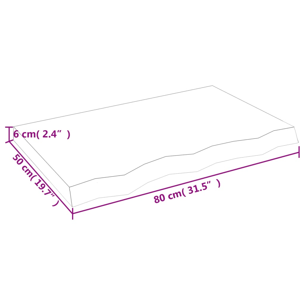 Kupaonska radna ploča 80x50x(2-6) cm netretirano masivno drvo