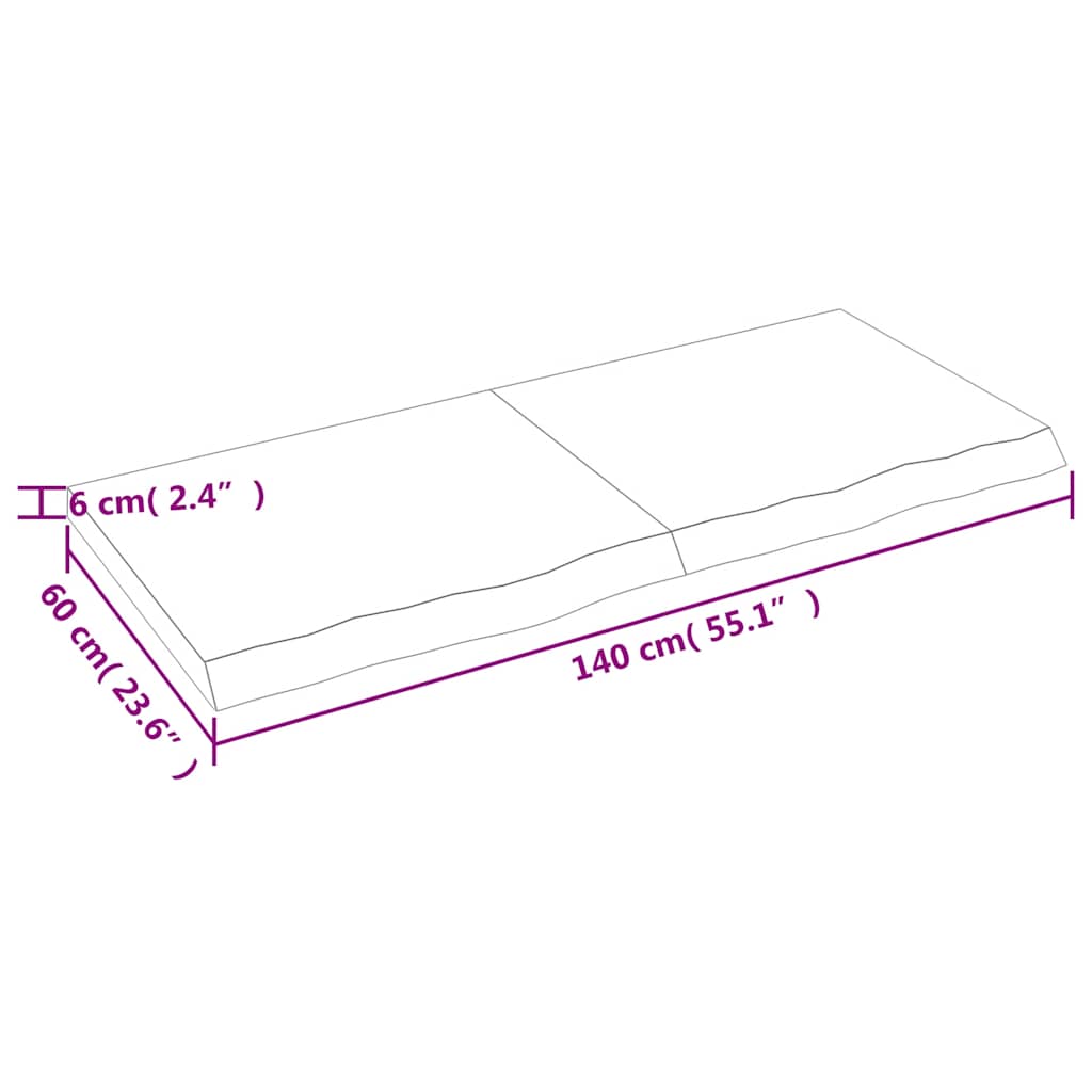 Kupaonska radna ploča svjetlosmeđa 140x60x(2-6) cm masivno drvo