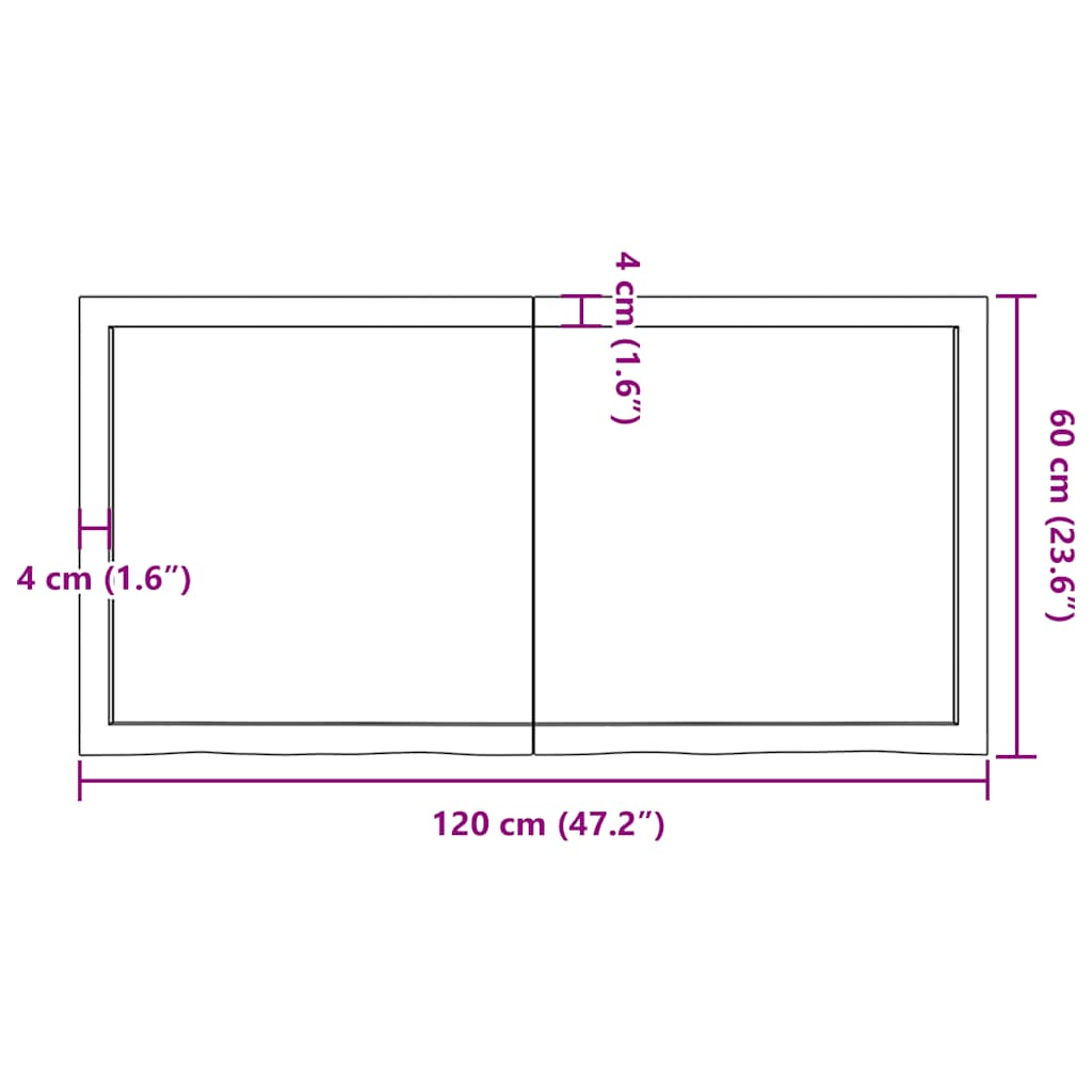 Stolna ploča tamnosmeđa 120x60x(2-6) cm obrađeni masivni hrast
