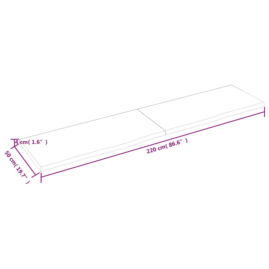 Stolna ploča tamnosmeđa 220x50x(2-4) cm obrađeni masivni hrast