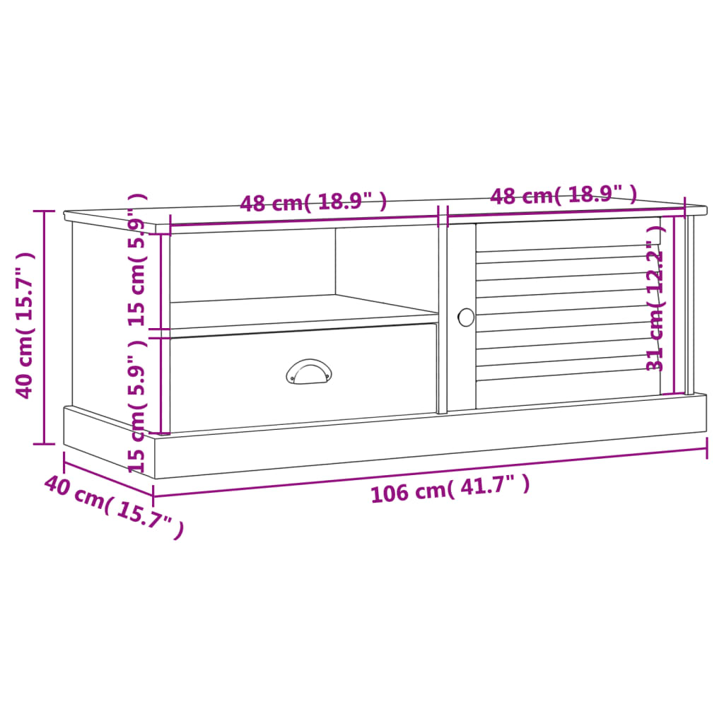 TV ormarić VIGO bijeli 106 x 40 x 40 cm od masivne borovine