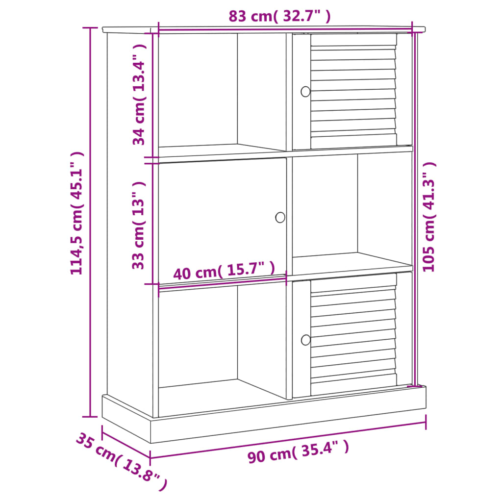 Regal za knjige VIGO sivi 90x35x114,5 cm od masivne borovine