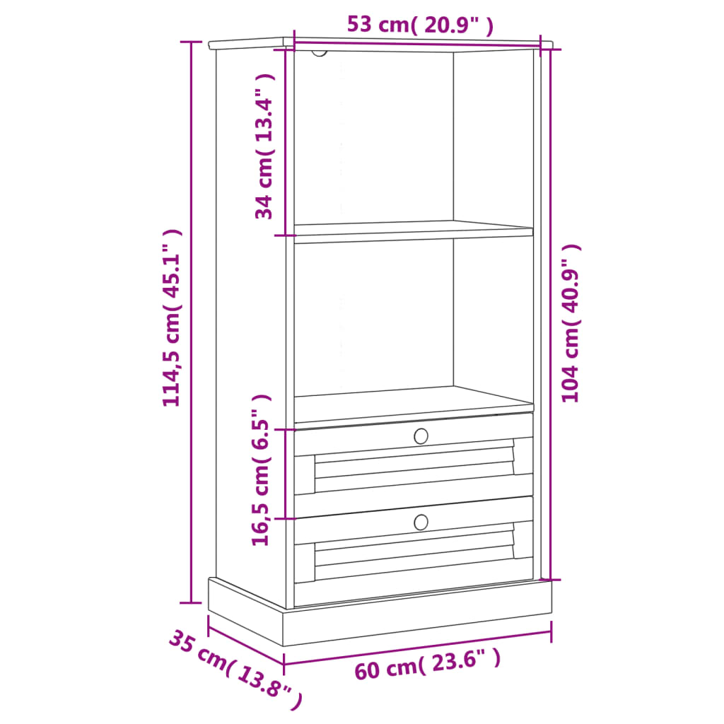 Regal za knjige VIGO bijeli 60x35x114,5 cm od masivne borovine