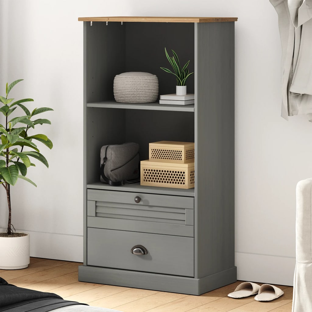 Regal za knjige VIGO sivi 60x35x114,5 cm od masivne borovine