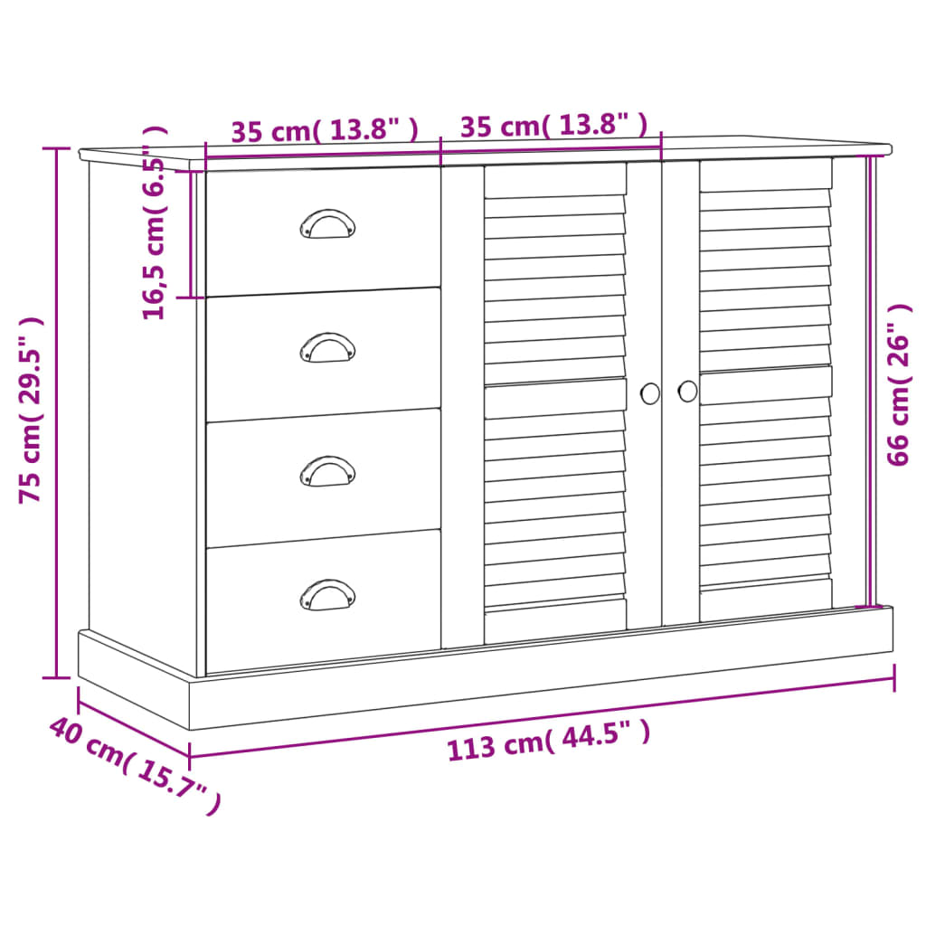 Komoda s ladicama VIGO 113x40x75 cm siva od masivne borovine