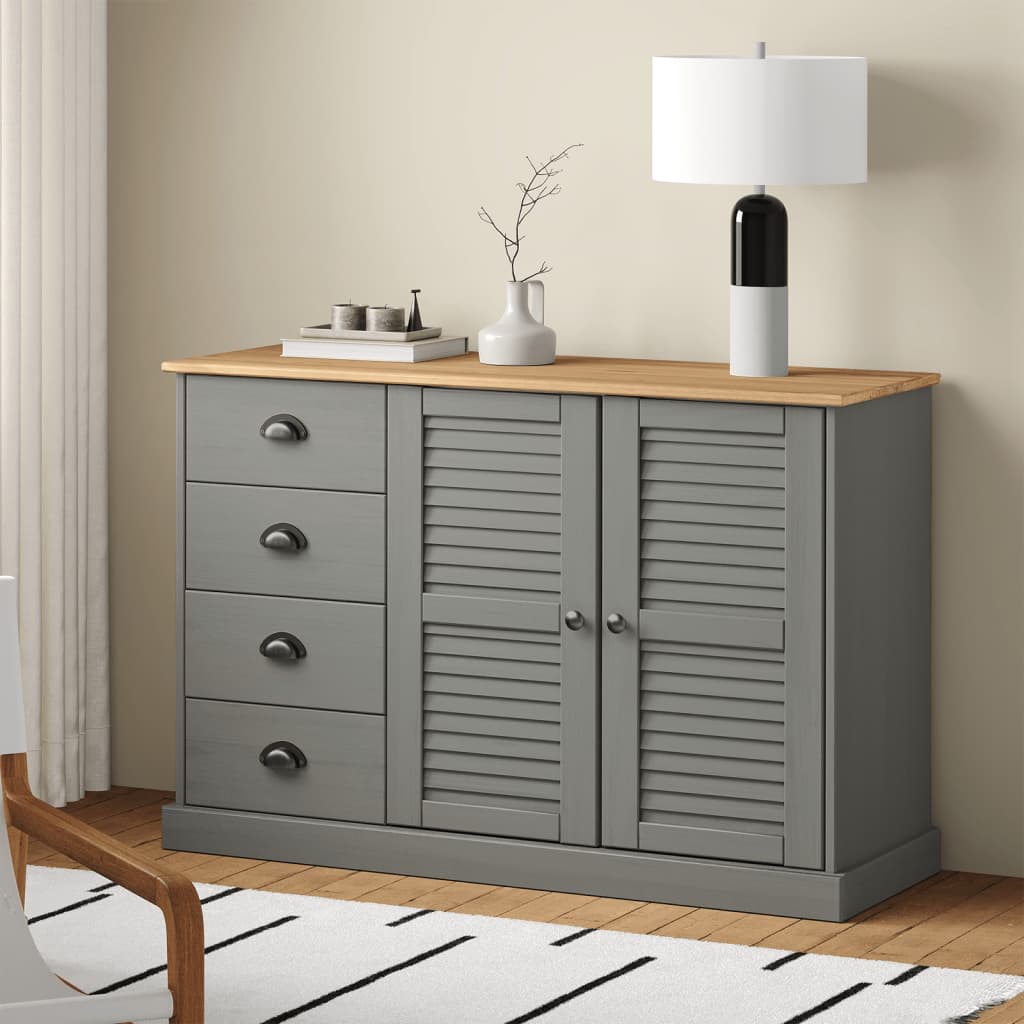 Komoda s ladicama VIGO 113x40x75 cm siva od masivne borovine