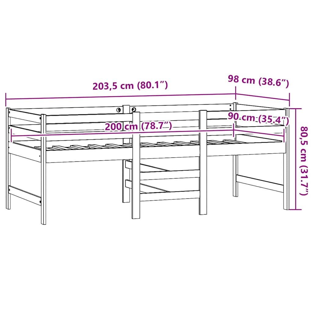Okvir kreveta bez madraca 90 x 200 cm od masivne borovine