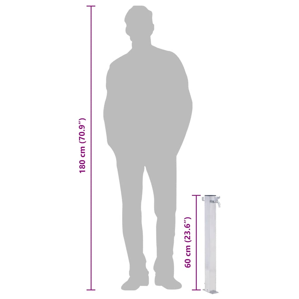 Vrtni stup za vodu 60 cm od nehrđajućeg čelika četvrtasti