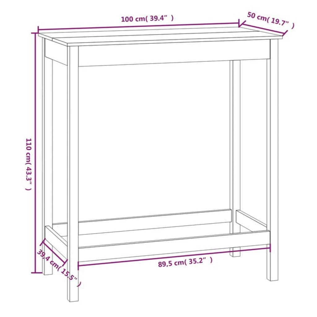 Barski stol bijeli 100 x 50 x 110 cm od masivne borovine
