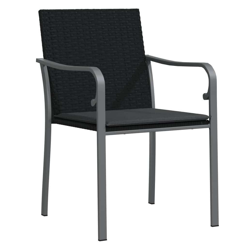 Vrtne stolice s jastucima 4 kom crne 56x59x84 cm od poliratana