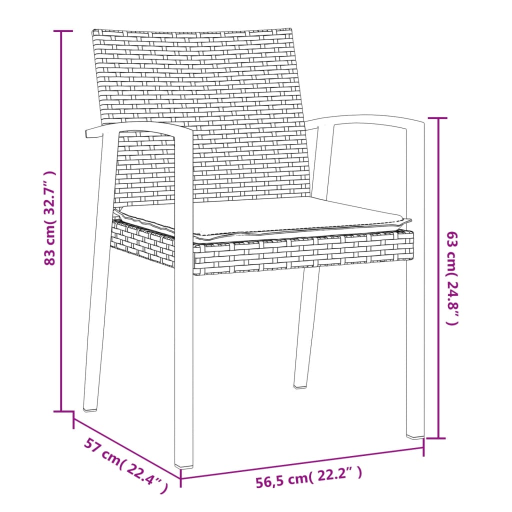 Vrtne stolice s jastucima 4 kom crne 56,5x57x83 cm poliratan