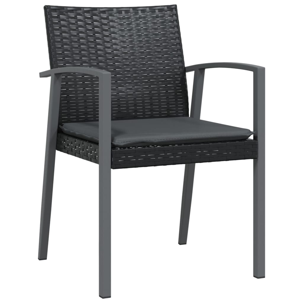 Vrtne stolice s jastucima 6 kom crne 56,5x57x83 cm poliratan