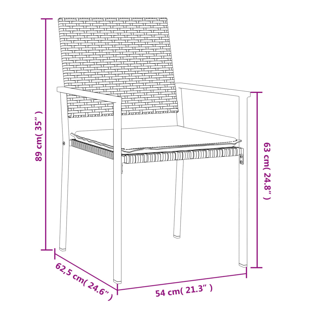 Vrtne stolice s jastucima 4 kom crne 54x62,5x89 cm poliratan