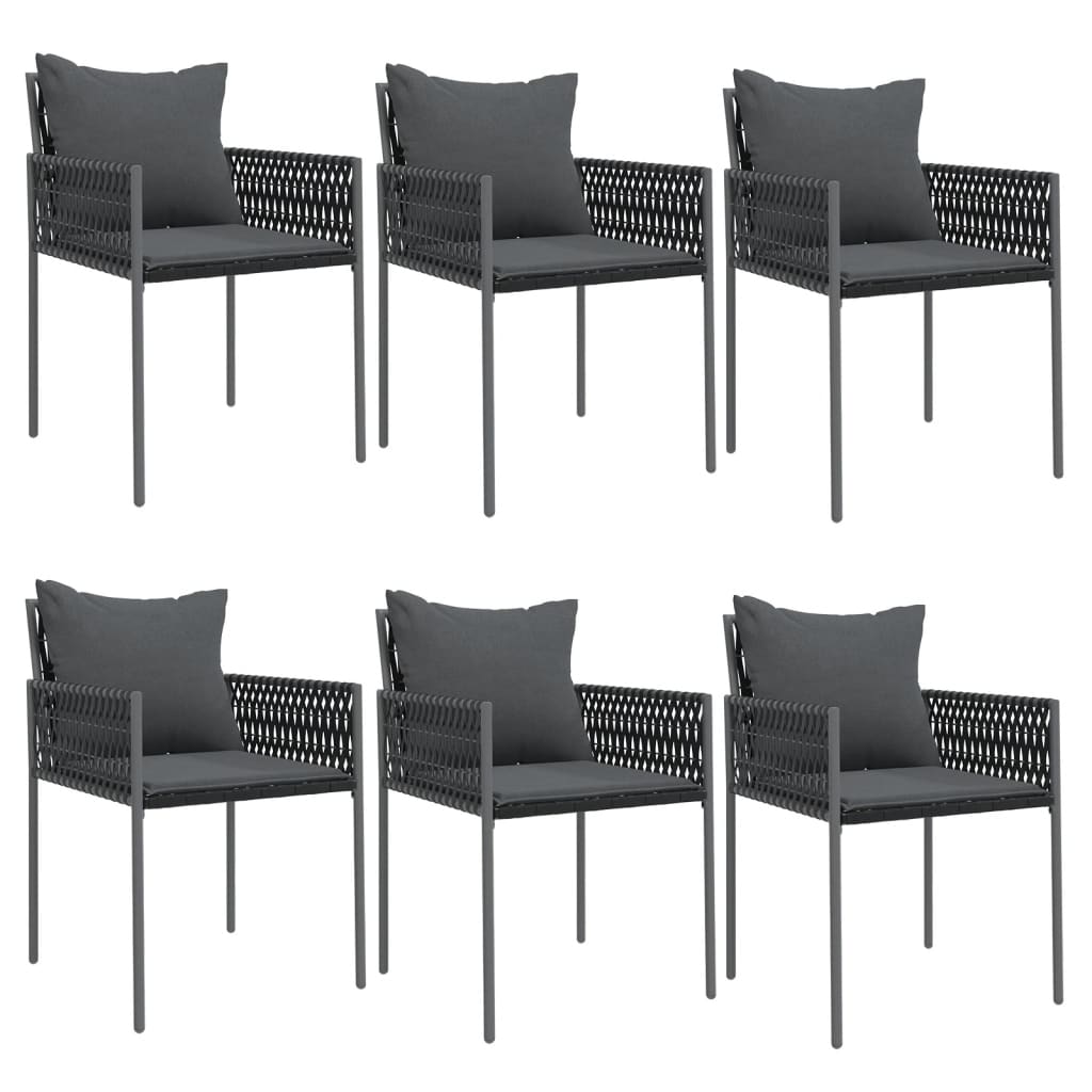 Vrtne stolice s jastucima 6 kom crne 54x61x83 cm od poliratana