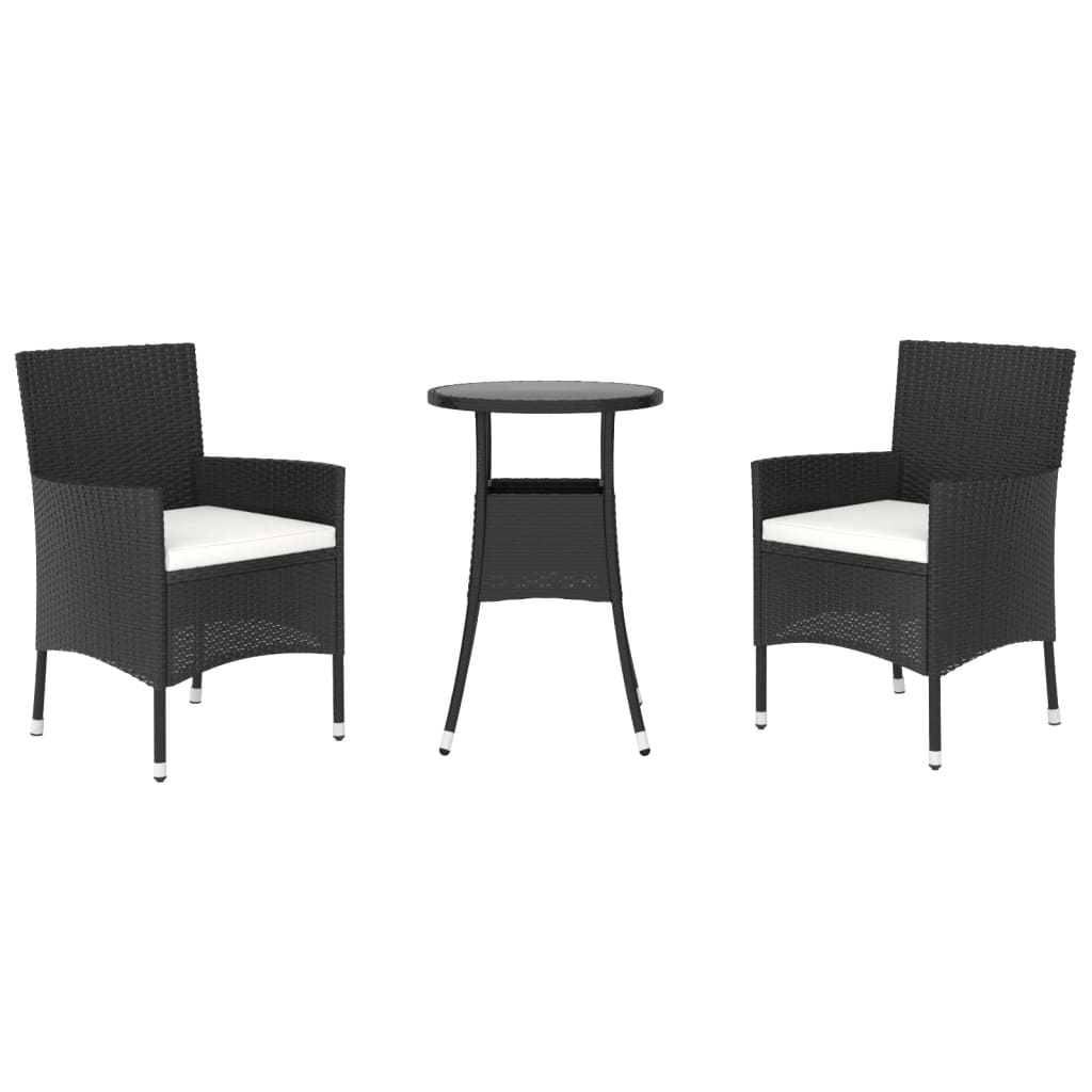 3-dijelni vrtni bistro set od poliratana s jastucima crni