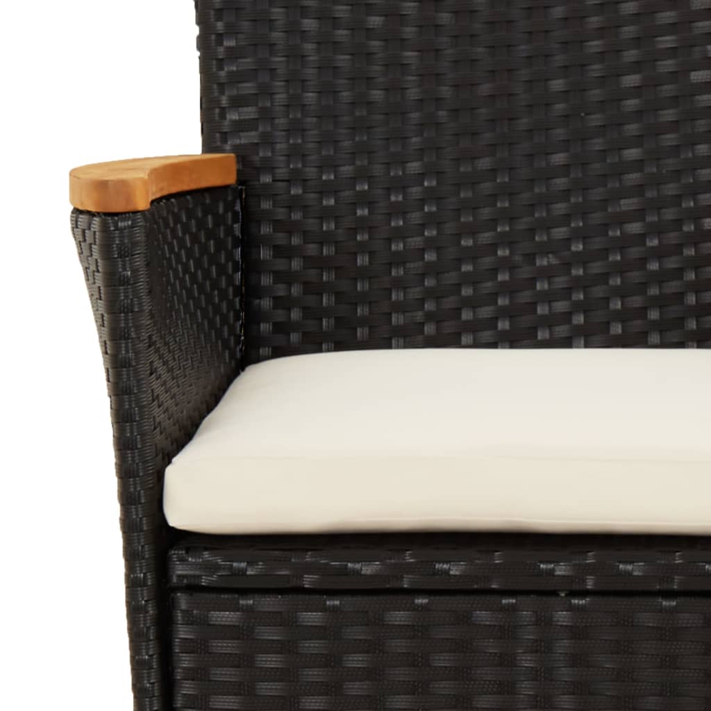 3-dijelni vrtni bistro set od poliratana s jastucima crni