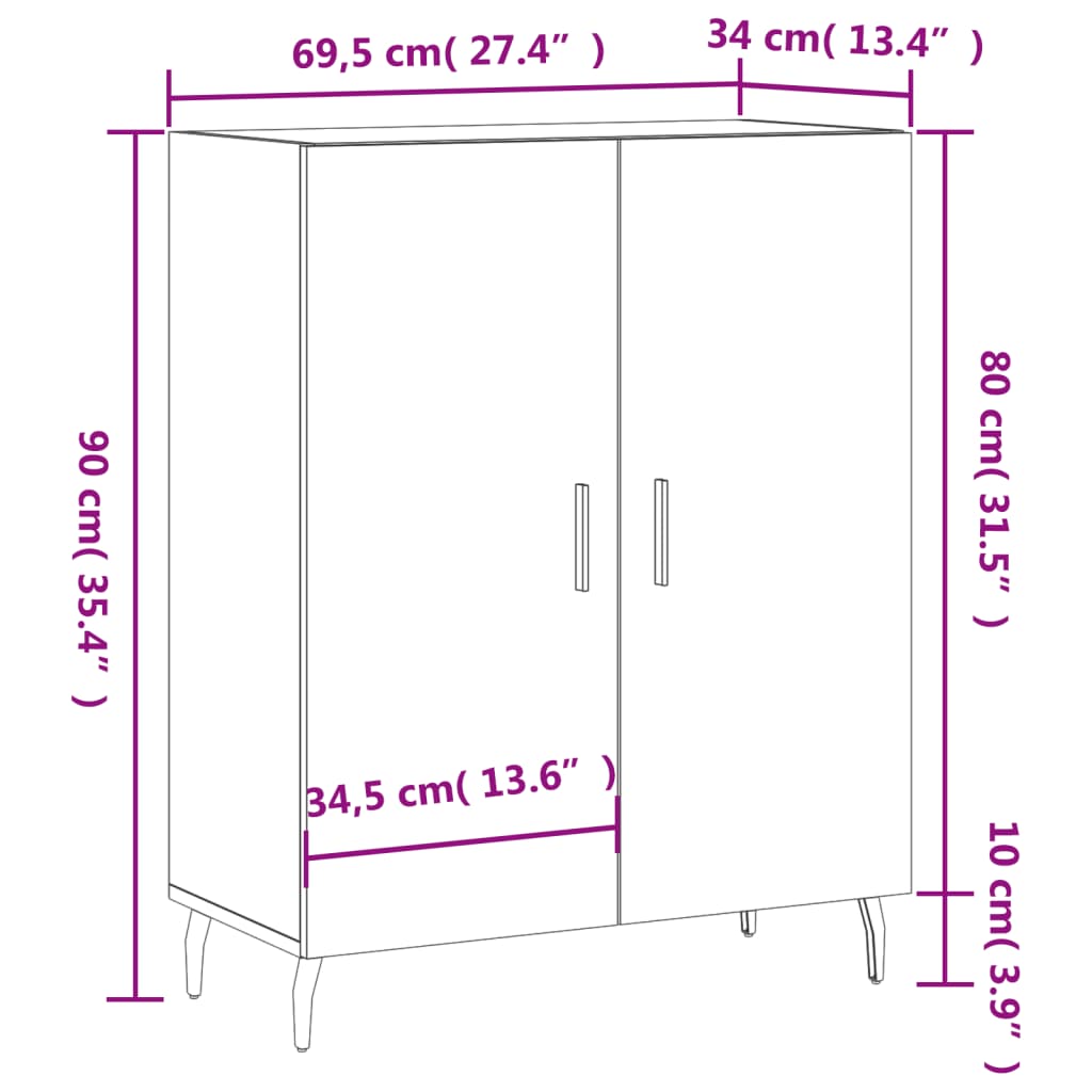 Komoda sjajna bijela 69,5x34x90 cm od konstruiranog drva