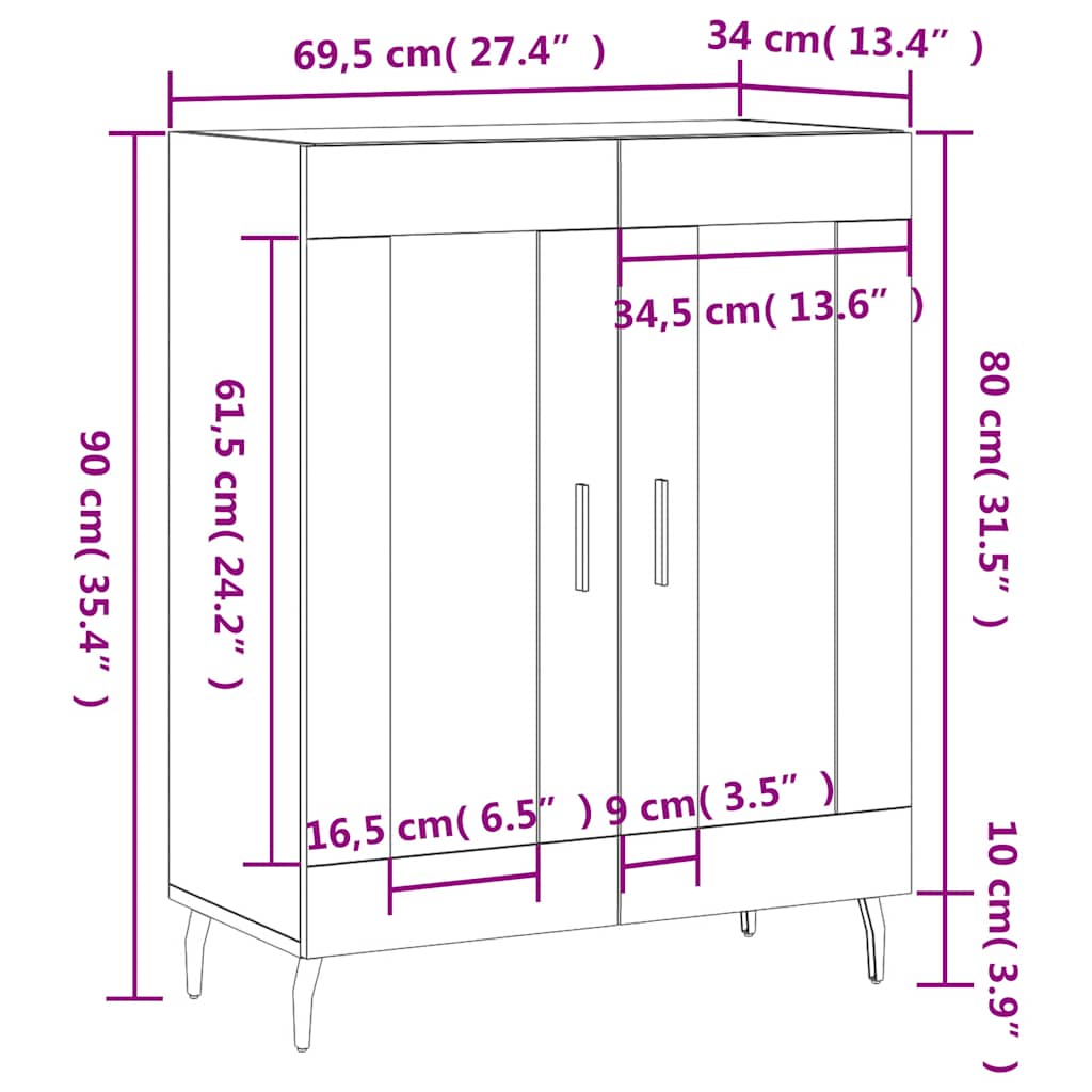 Komoda boja dimljenog hrasta 69,5x34x90 cm konstruirano drvo