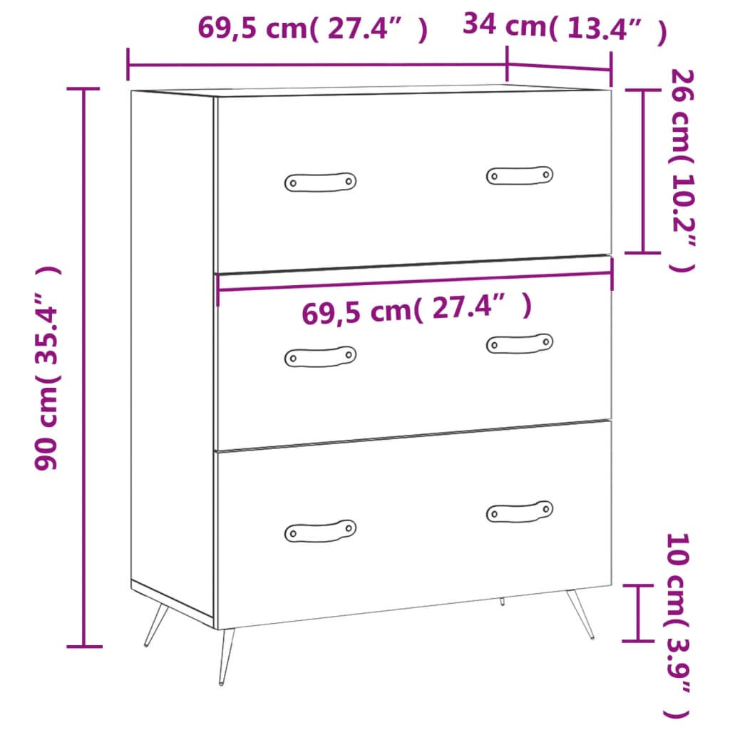 Komoda boja dimljenog hrasta 69,5x34x90 cm konstruirano drvo
