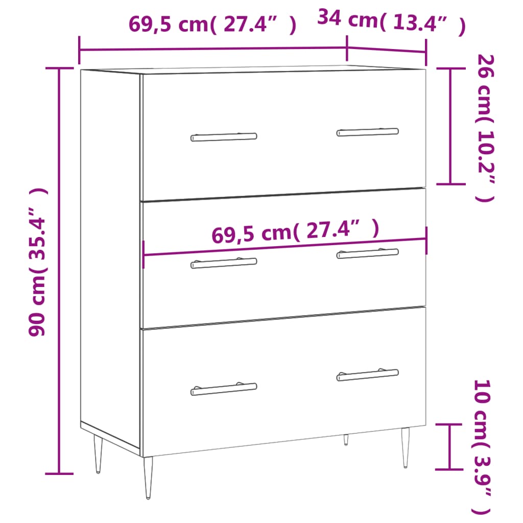 Komoda boja dimljenog hrasta 69,5x34x90 cm konstruirano drvo