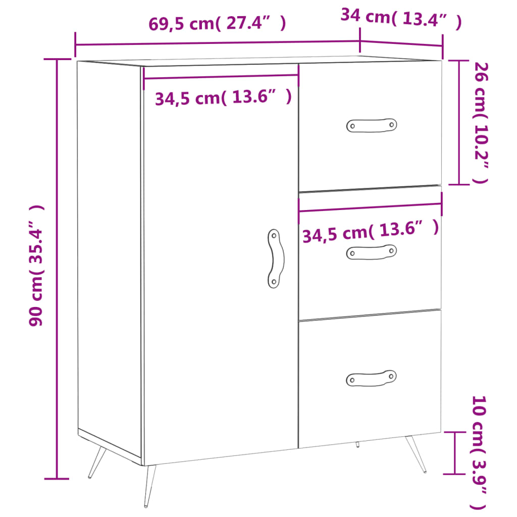 Komoda sjajna bijela 69,5x34x90 cm od konstruiranog drva