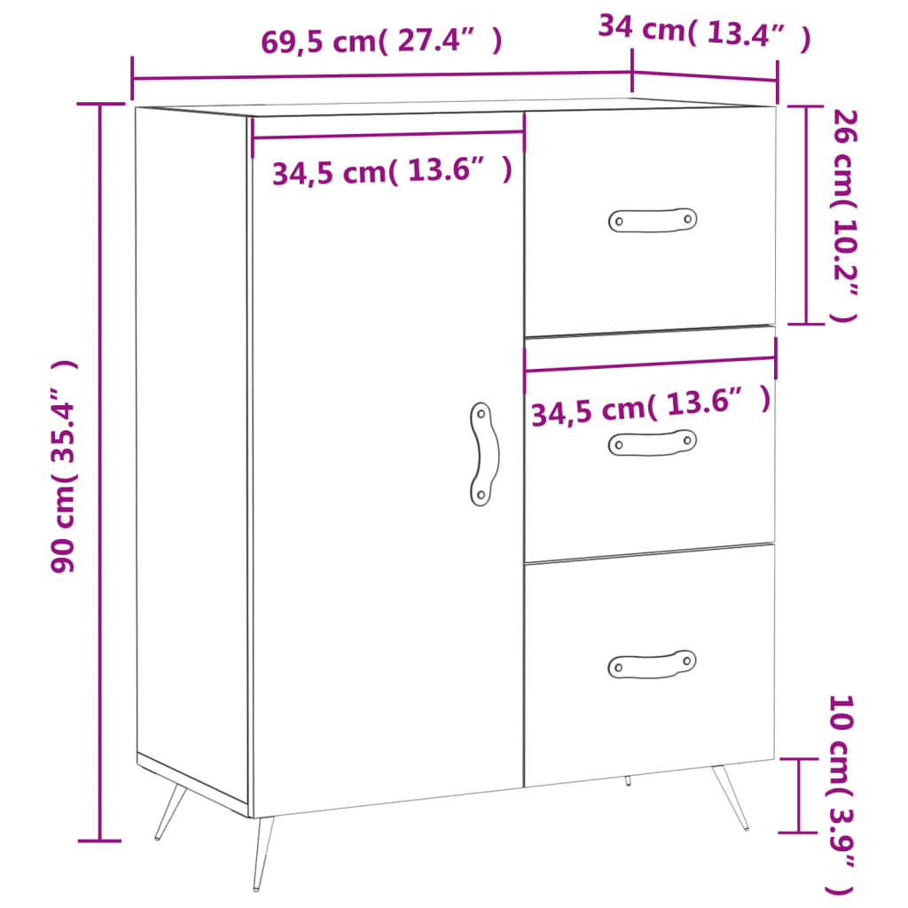 Komoda boja dimljenog hrasta 69,5x34x90 cm konstruirano drvo