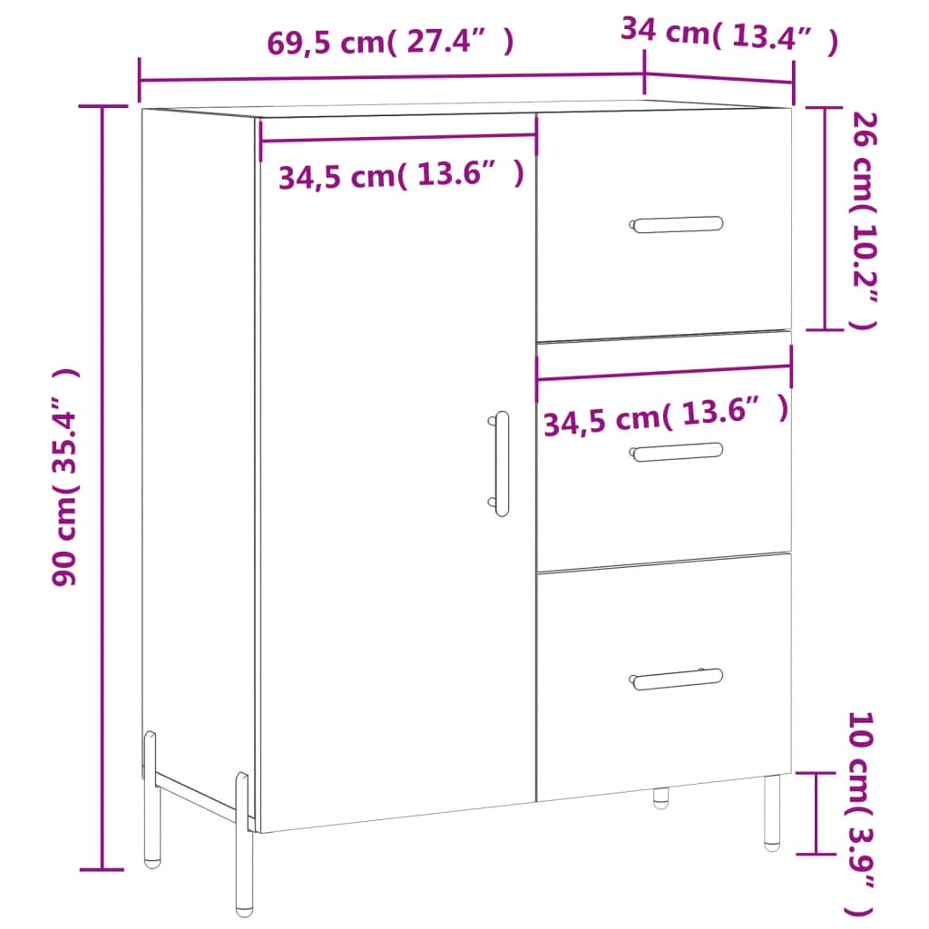 Komoda boja smeđeg hrasta 69,5x34x90 cm od konstruiranog drva