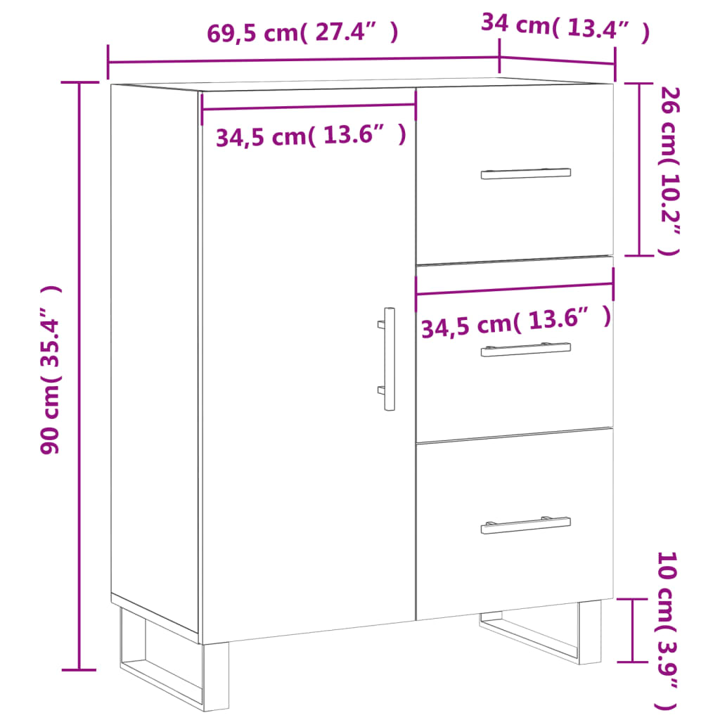 Komoda boja hrasta sonome 69,5x34x90 cm od konstruiranog drva