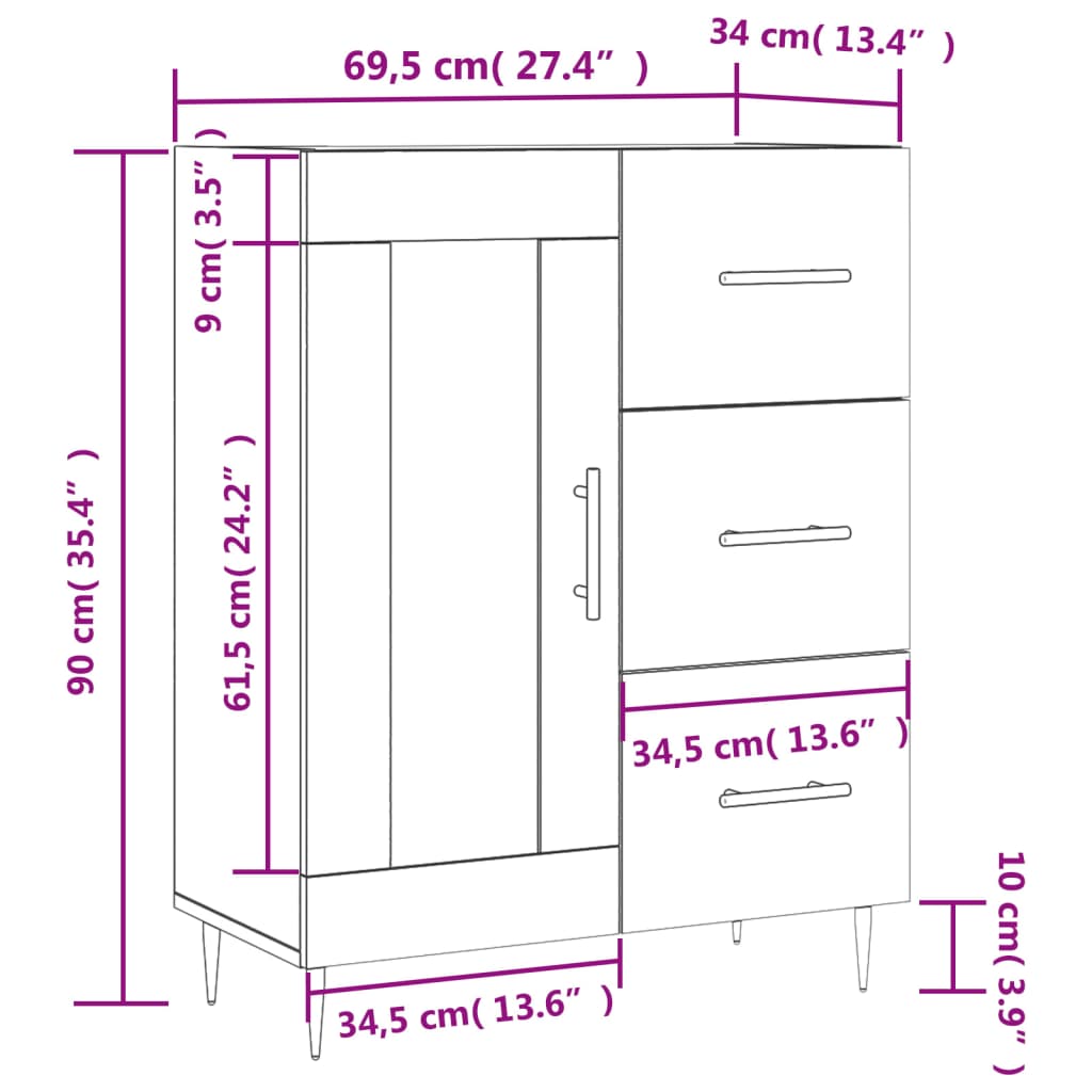 Komoda siva boja betona 69,5x34x90 cm od konstruiranog drva