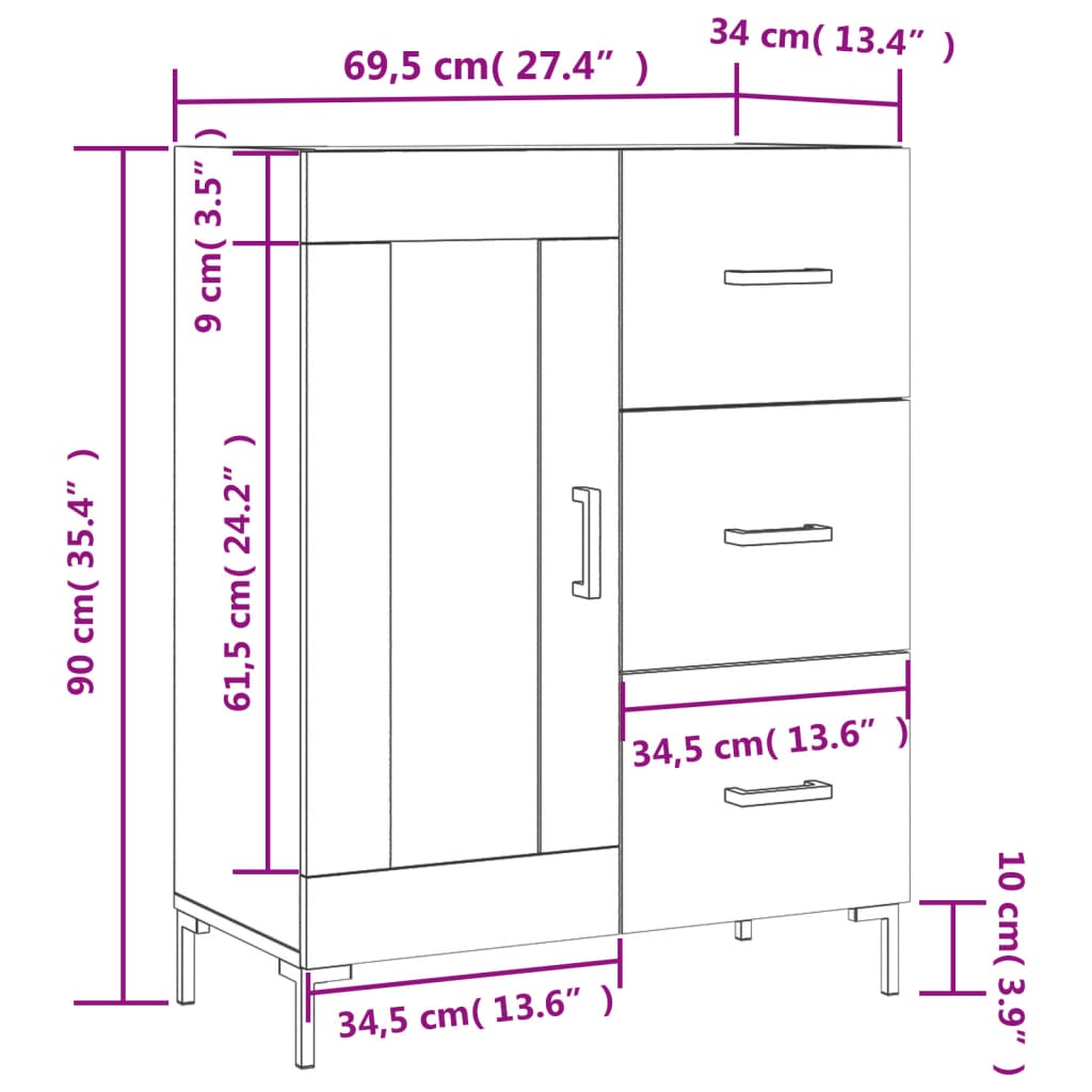 Komoda siva boja betona 69,5x34x90 cm od konstruiranog drva
