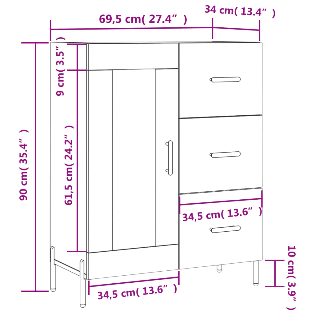 Komoda boja hrasta sonome 69,5 x 34 x 90 cm konstruirano drvo