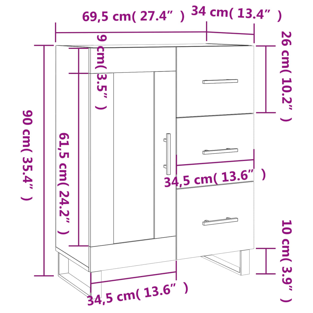 Komoda sjajna bijela 69,5x34x90 cm od konstruiranog drva