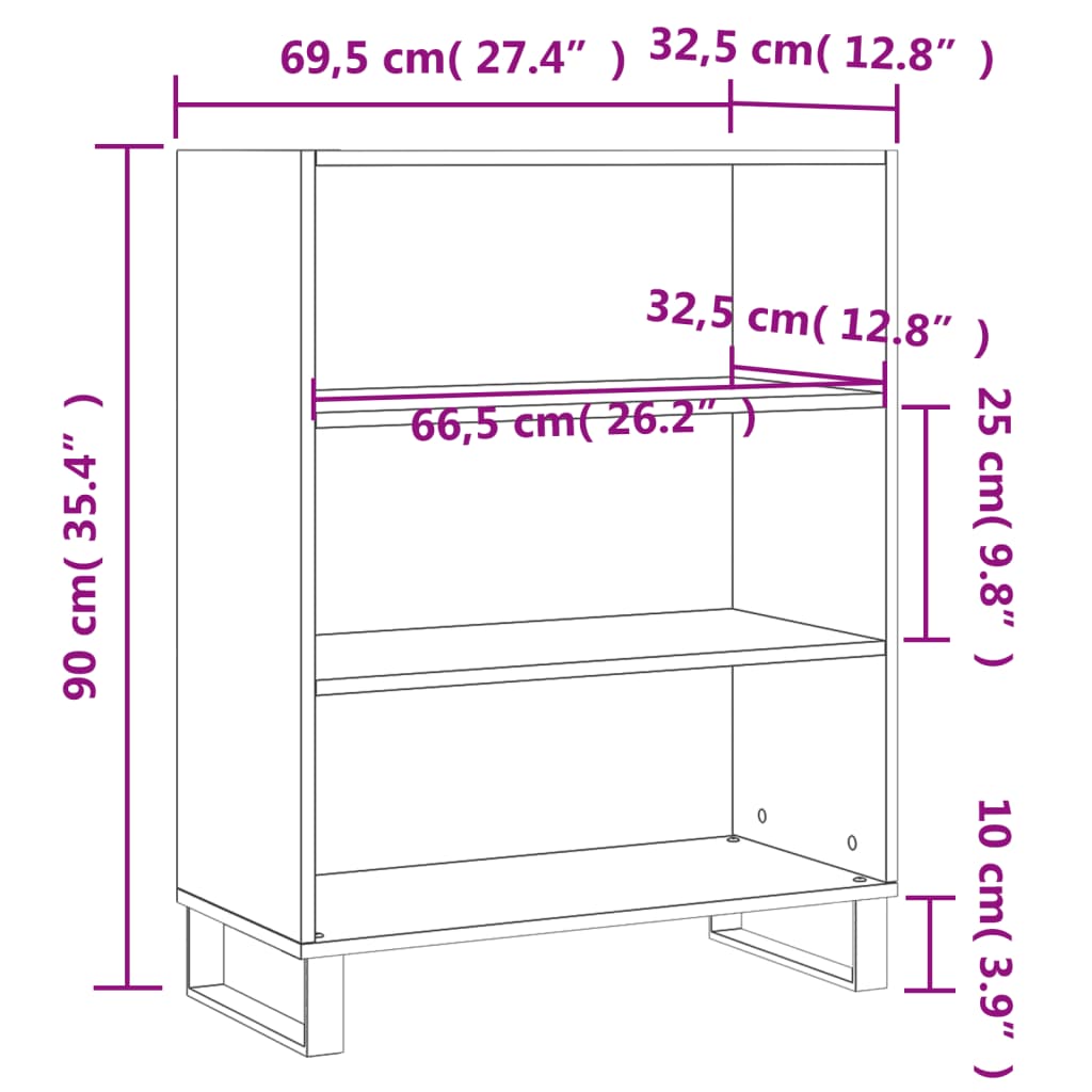 Ormarić s policama sjajni bijeli 69,5 x 32,5 x 90 cm drveni